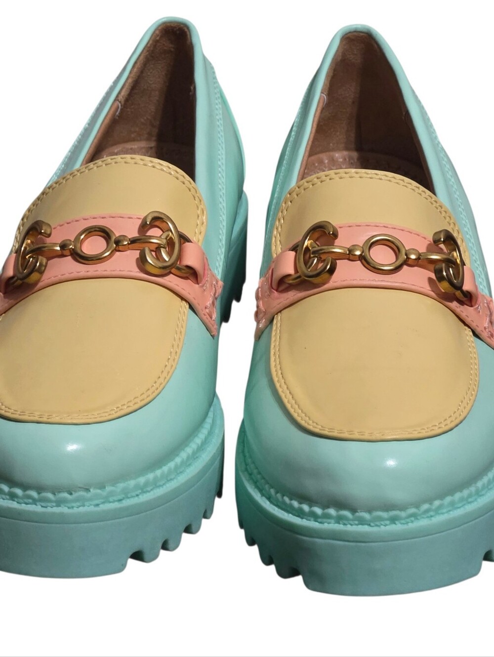 Circus by Sam Edelman Pastel Chunky Lug Sole Loafers Horsebit Mint Pink Cream 7